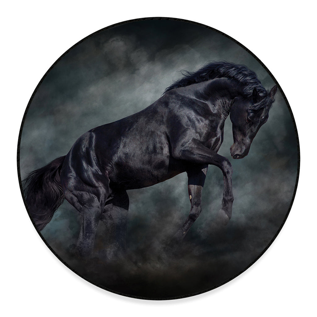 Black Stallion Horse Print Round Floor Mat