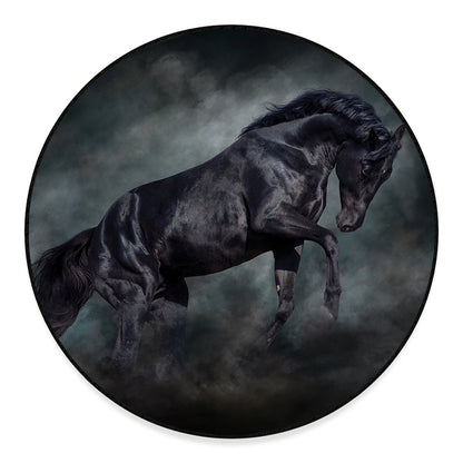 Black Stallion Horse Print Round Floor Mat