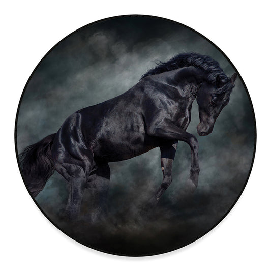 Black Stallion Horse Print Round Floor Mat