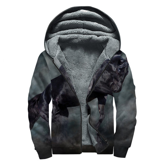 Black Stallion Horse Print Sherpa Lined Zip Up Hoodie