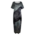 Black Stallion Horse Print Short Sleeve Long Nightdress