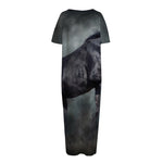 Black Stallion Horse Print Short Sleeve Long Nightdress