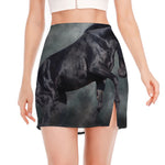Black Stallion Horse Print Side Slit Mini Skirt