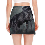 Black Stallion Horse Print Side Slit Mini Skirt