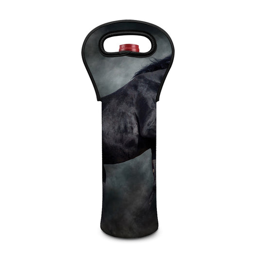 Black Stallion Horse Print Single Neoprene Wine Tote