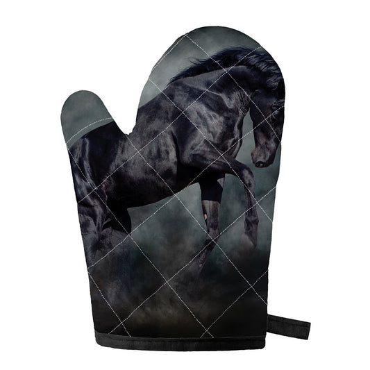 Black Stallion Horse Print Single Oven Mitt