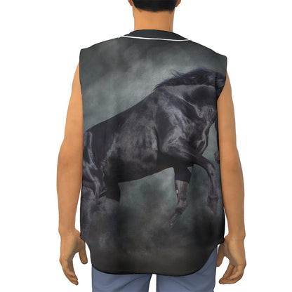 Black Stallion Horse Print Sleeveless Baseball Jersey