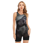 Black Stallion Horse Print Sleeveless One Piece Swimsuit
