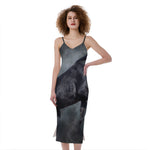 Black Stallion Horse Print Slim Fit Midi Cami Dress