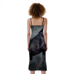 Black Stallion Horse Print Slim Fit Midi Cami Dress