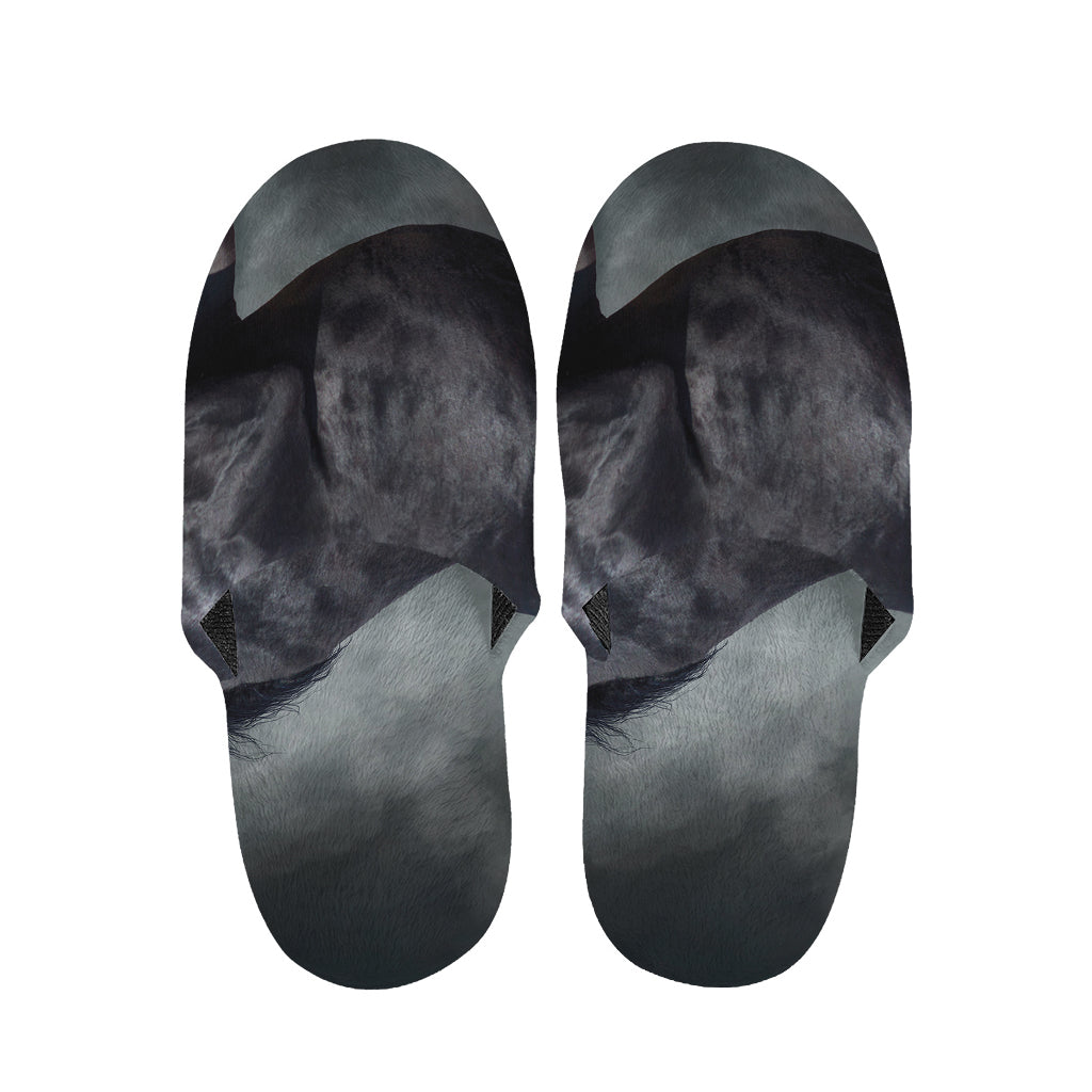 Black Stallion Horse Print Slippers