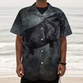 Black Stallion Horse Print Textured Short Sleeve Shirt