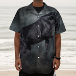 Black Stallion Horse Print Textured Short Sleeve Shirt
