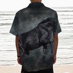 Black Stallion Horse Print Textured Short Sleeve Shirt