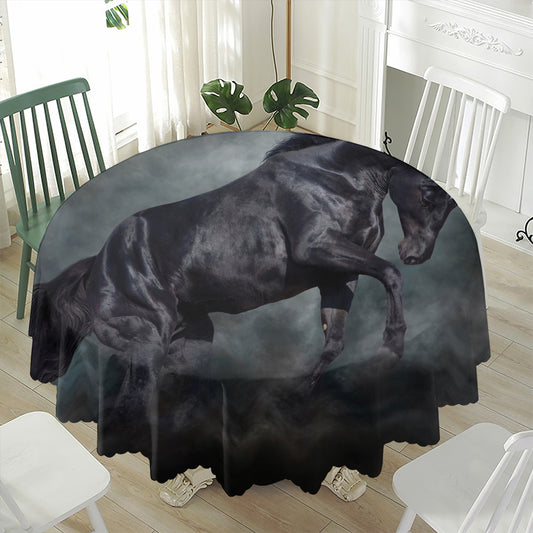 Black Stallion Horse Print Waterproof Round Tablecloth