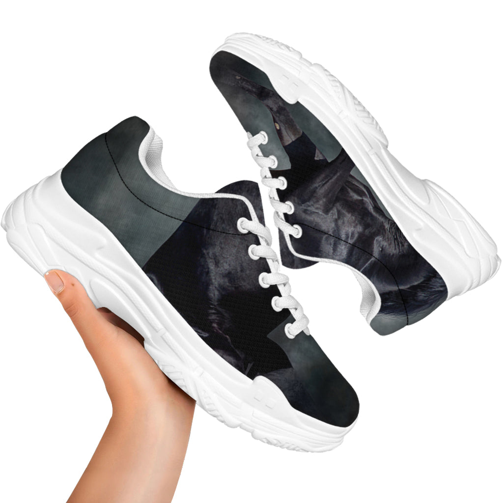 Black Stallion Horse Print White Chunky Shoes