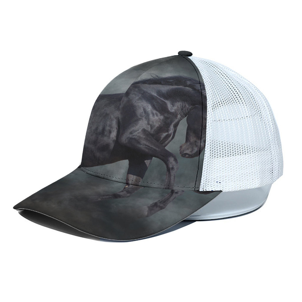 Black Stallion Horse Print White Mesh Trucker Cap