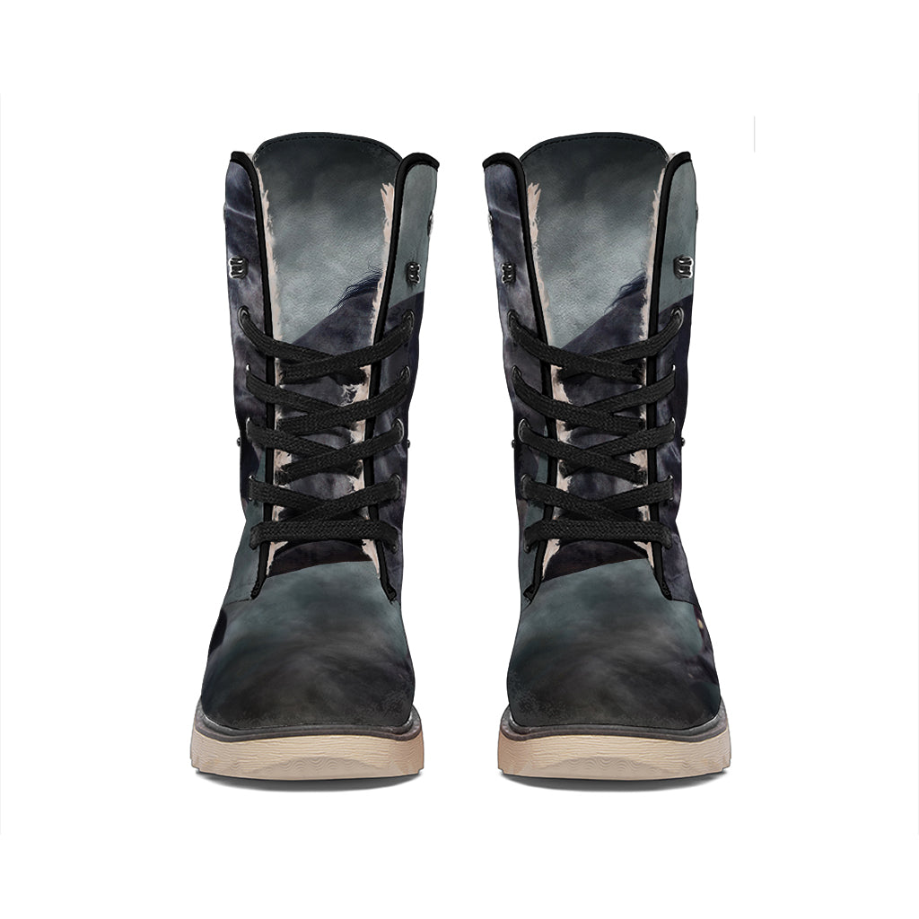 Black Stallion Horse Print Winter Boots