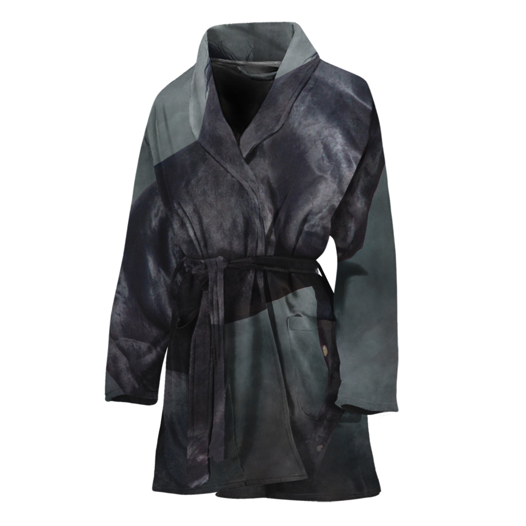Black Stallion Horse Print Women's Bathrobe