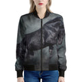 Black Stallion Horse Print Women's Bomber Jacket
