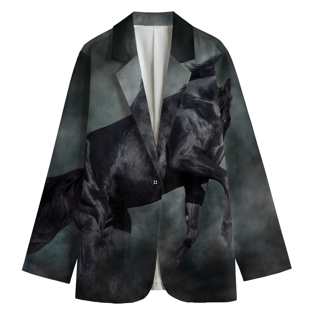 Black Stallion Horse Print Women's Cotton Blazer
