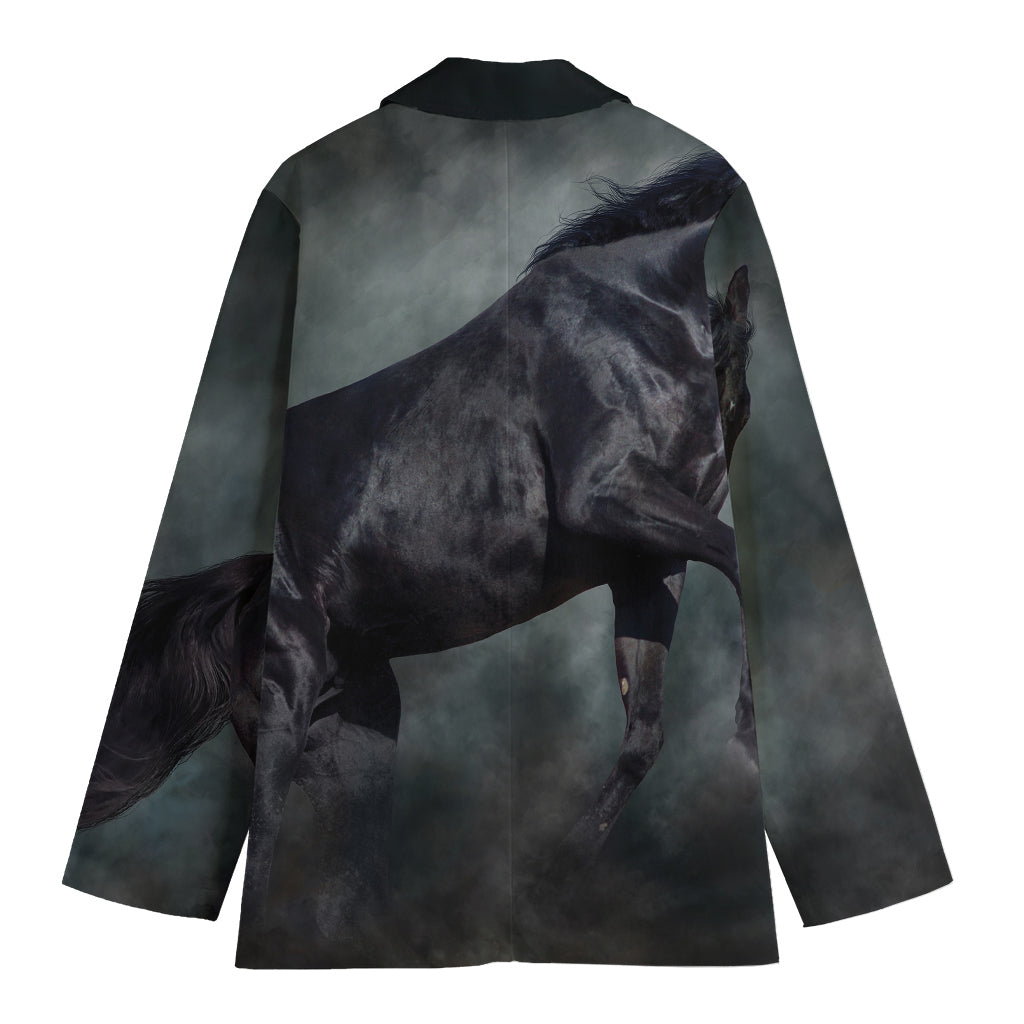 Black Stallion Horse Print Women's Cotton Blazer