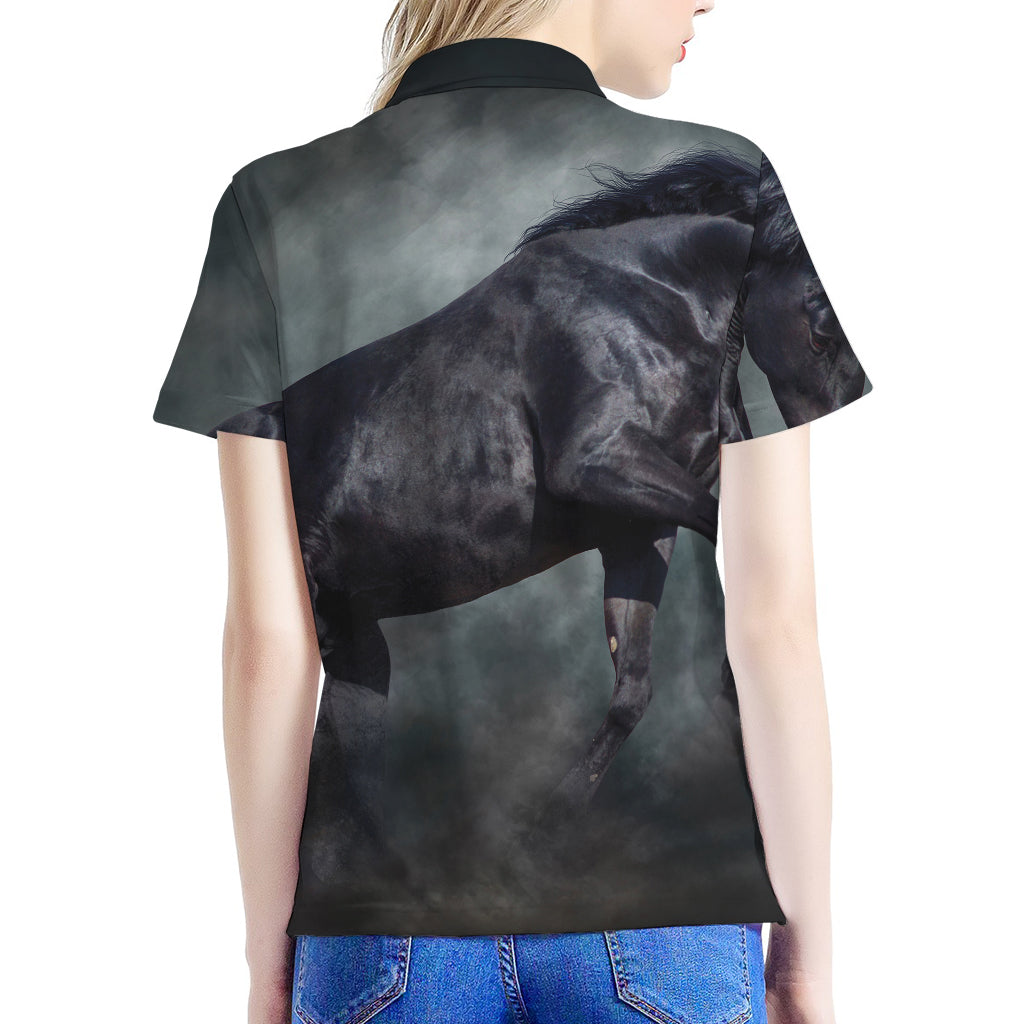 Black Stallion Horse Print Women's Polo Shirt