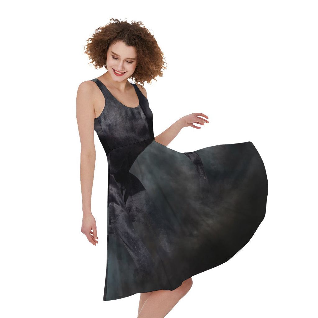 Black Stallion Horse Print Women's Sleeveless Dress