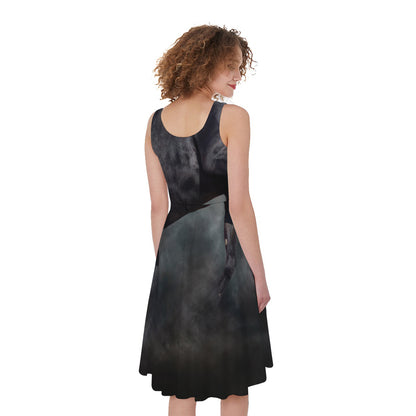 Black Stallion Horse Print Women's Sleeveless Dress