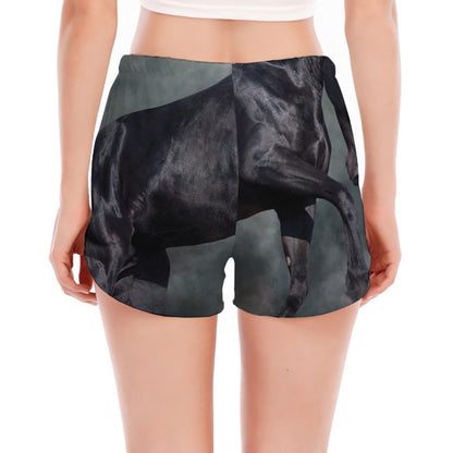 Black Stallion Horse Print Women's Split Running Shorts