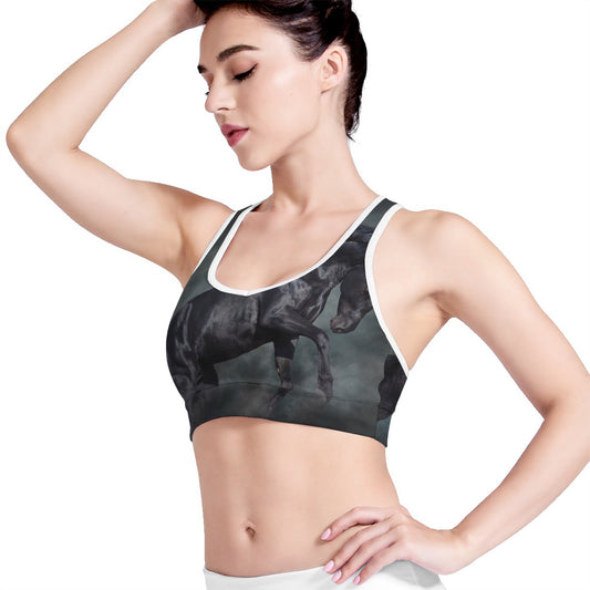 Black Stallion Horse Print Women's Sports Bra