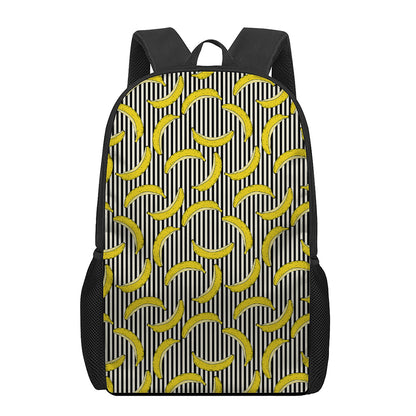 Black Striped Banana Pattern Print 17 Inch Backpack