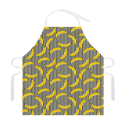 Black Striped Banana Pattern Print Adjustable Apron
