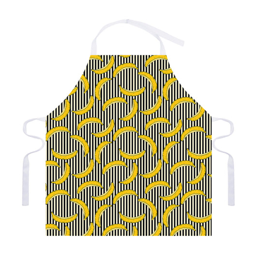 Black Striped Banana Pattern Print Adjustable Apron