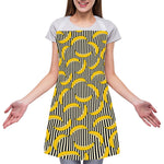 Black Striped Banana Pattern Print Adjustable Apron