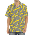Black Striped Banana Pattern Print Aloha Shirt