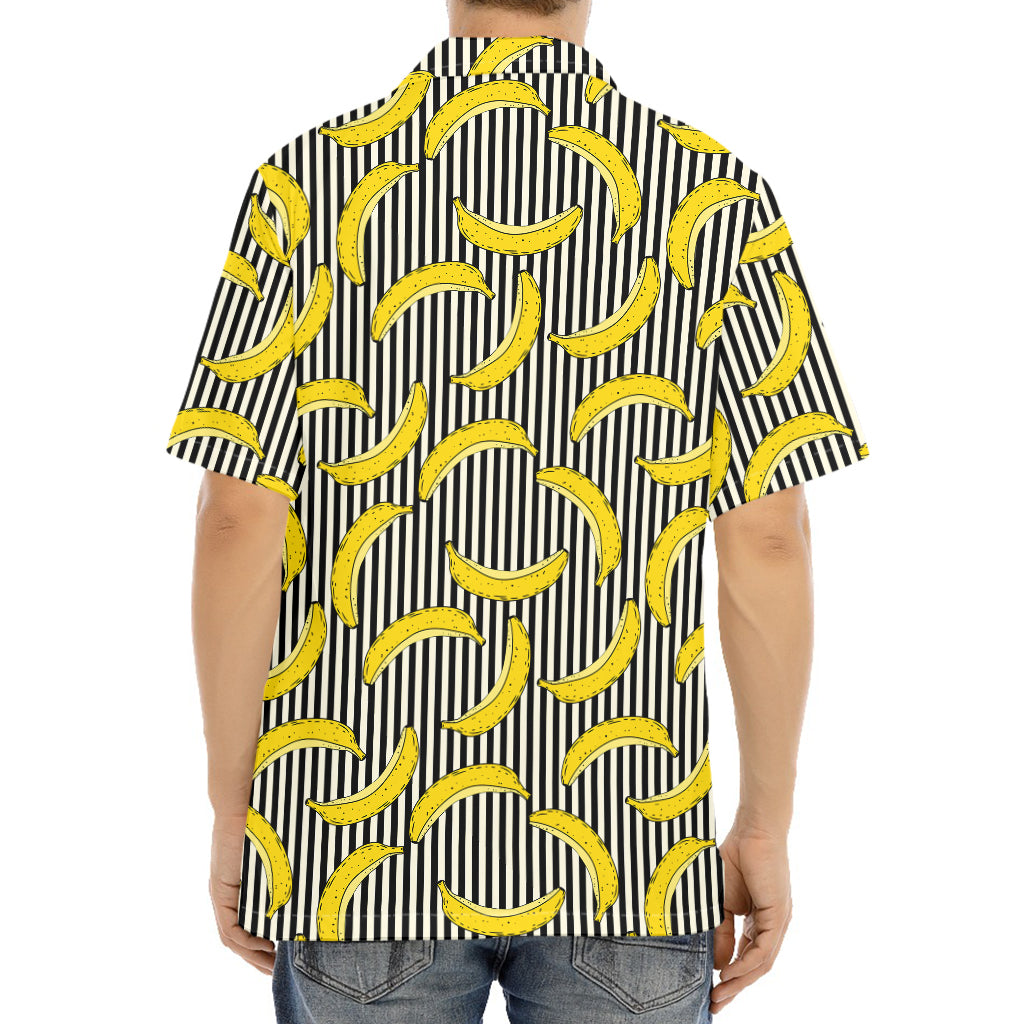Black Striped Banana Pattern Print Aloha Shirt