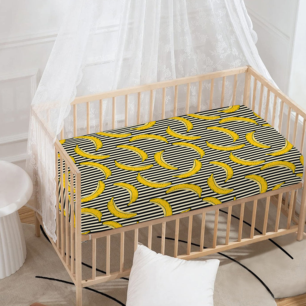 Black Striped Banana Pattern Print Baby Crib Sheet