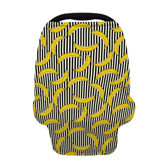 Black Striped Banana Pattern Print Baby Seat Cover