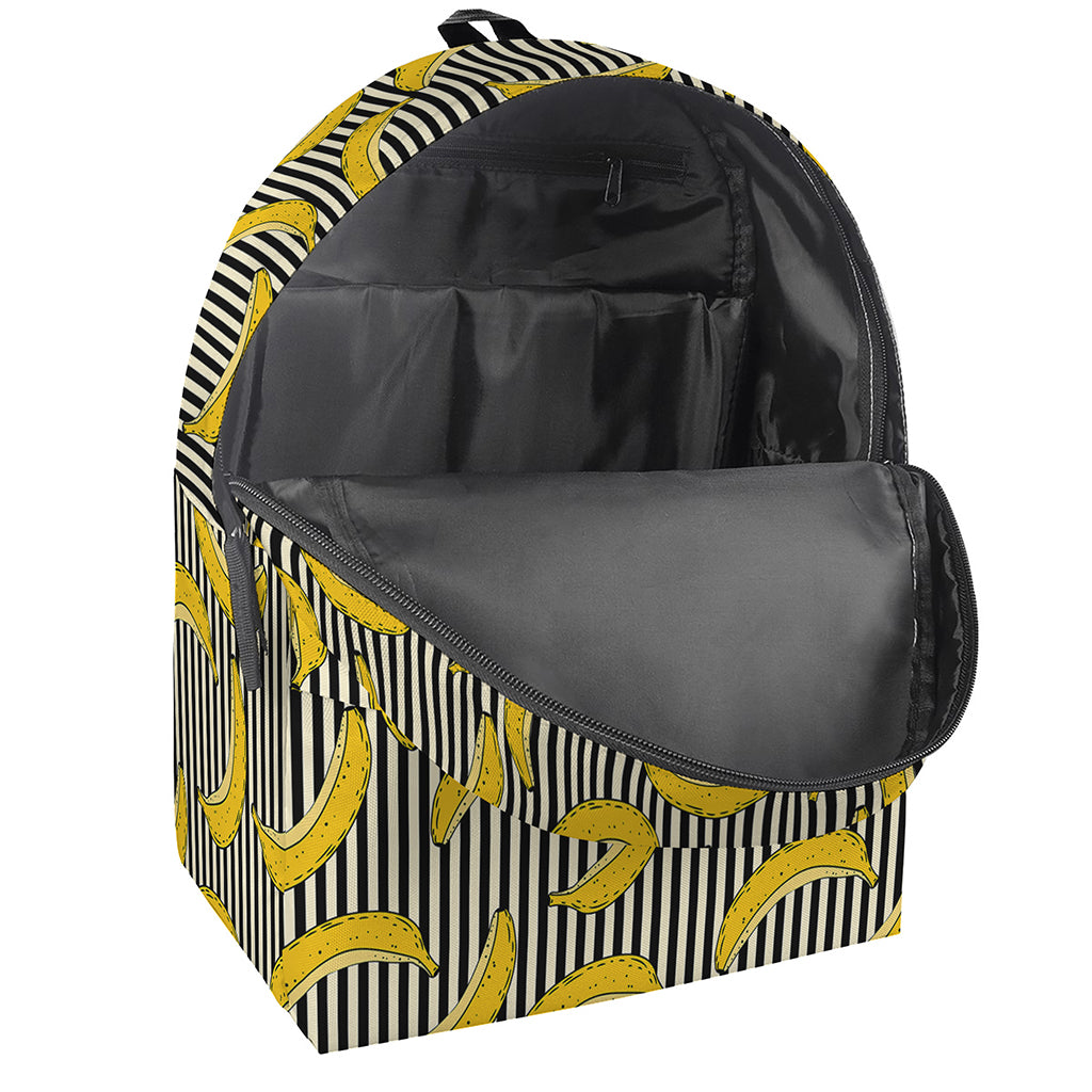 Black Striped Banana Pattern Print Backpack