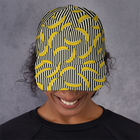 Black Striped Banana Pattern Print Baseball Cap