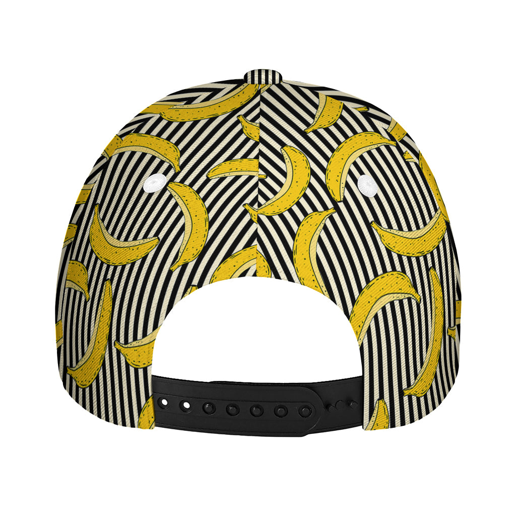 Black Striped Banana Pattern Print Baseball Cap