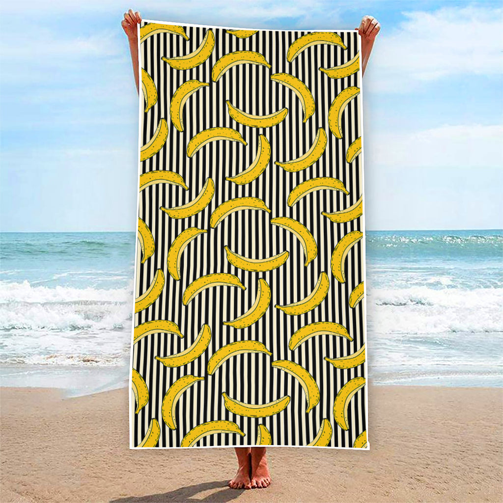 Black Striped Banana Pattern Print Beach Towel