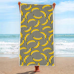 Black Striped Banana Pattern Print Beach Towel