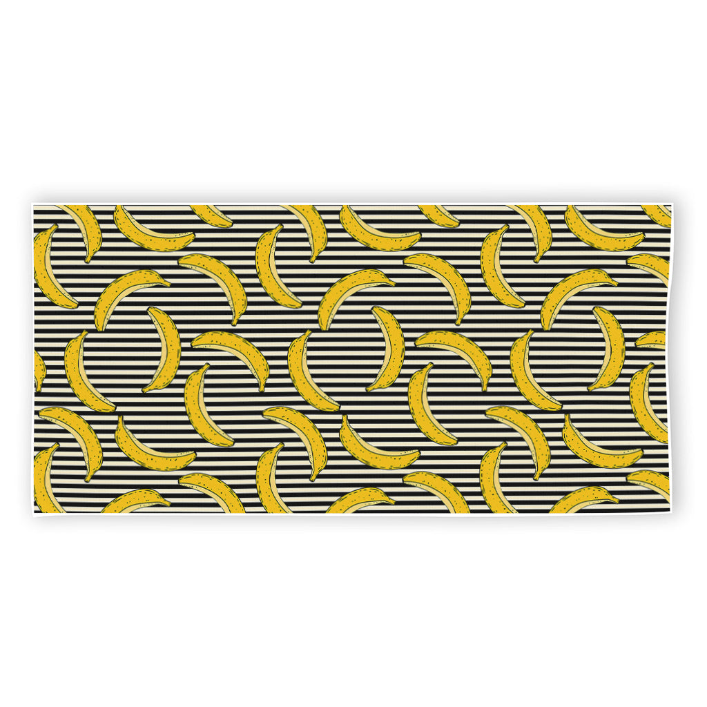 Black Striped Banana Pattern Print Beach Towel
