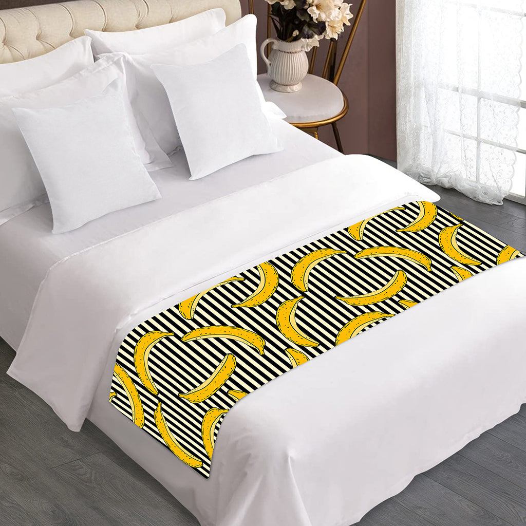 Black Striped Banana Pattern Print Bed Runner