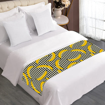 Black Striped Banana Pattern Print Bed Runner