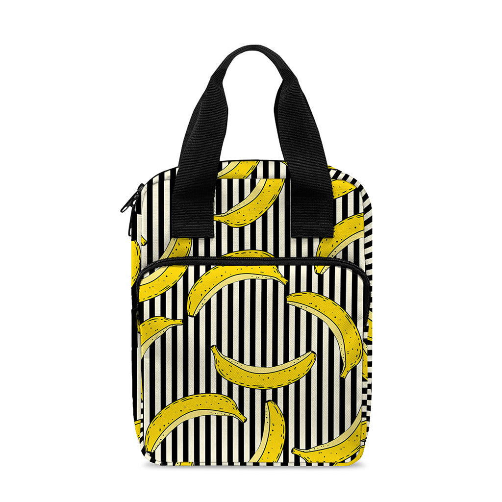 Black Striped Banana Pattern Print Bible Tote Bag