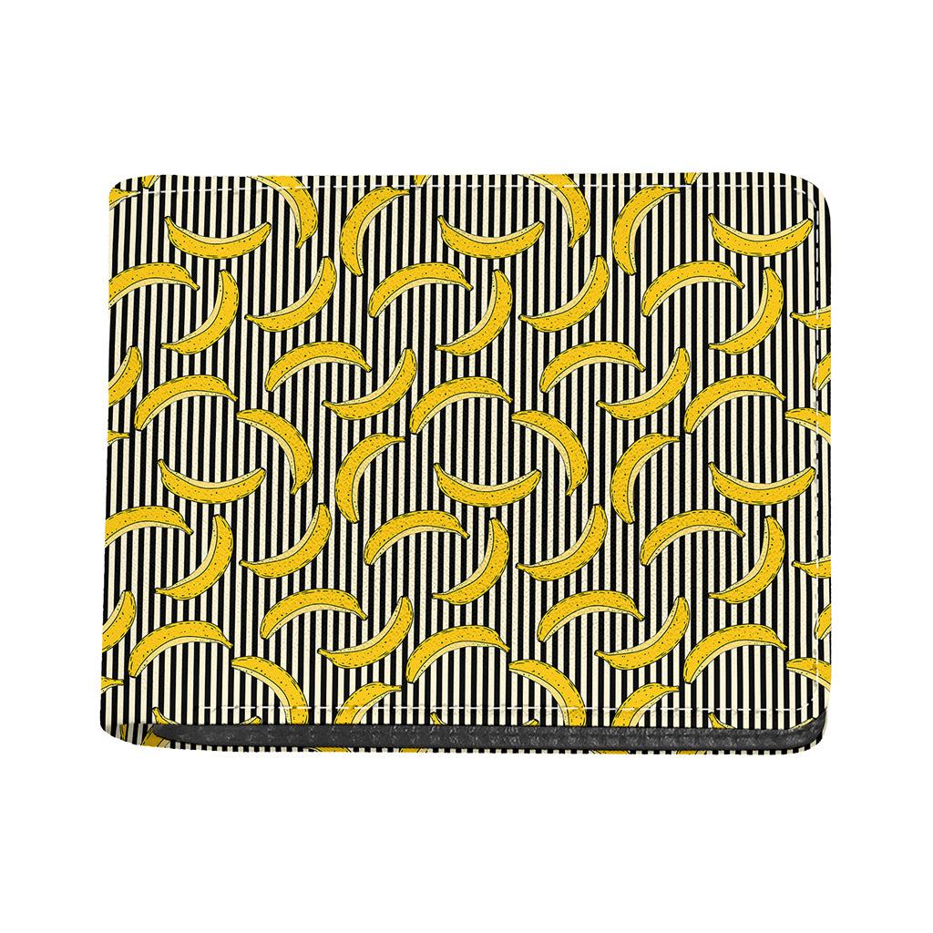 Black Striped Banana Pattern Print Bifold Wallet