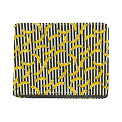 Black Striped Banana Pattern Print Bifold Wallet